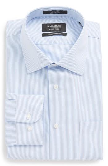 Men's Nordstrom Men's Shop Smartcare(tm) Traditional Fit Stripe Dress Shirt .5 32/33 - Blue