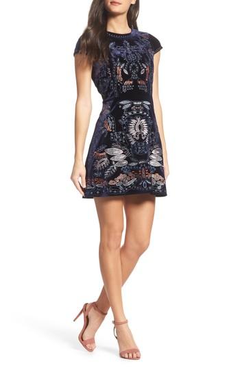 Women's Foxiedox Embroidered Velvet Sheath Dress - Blue