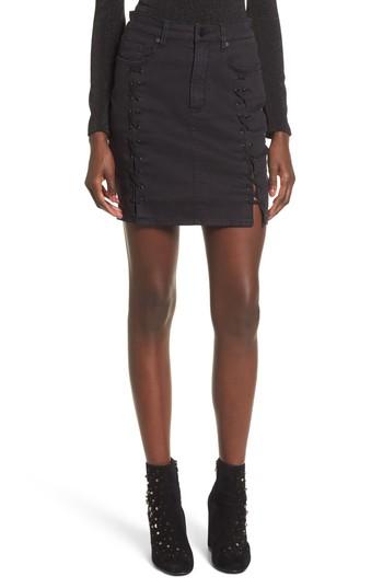 Women's Afrm Lace-up Denim Skirt - Black