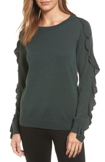 Women's Halogen Ruffle Sleeve Sweater - Green