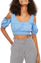 Women's Topshop Poplin Trim Crop Top Us (fits Like 2-4) - Blue