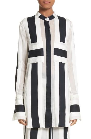 Women's Adam Lippes Cotton & Silk Stripe Jacquard Blouse - White