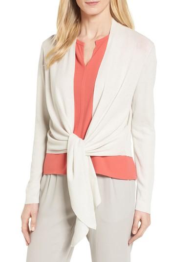 Women's Eileen Fisher Silk & Cotton Wrap Cardigan, Size - White