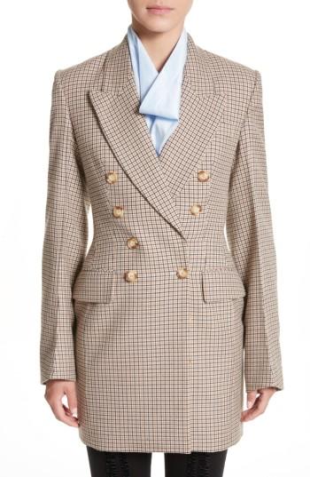 Women's Stella Mccartney Check Wool Double Breasted Jacket Us / 40 It - Beige
