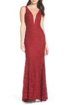Women's Lulus Plunging Neckline Lace Trumpet Gown - Red