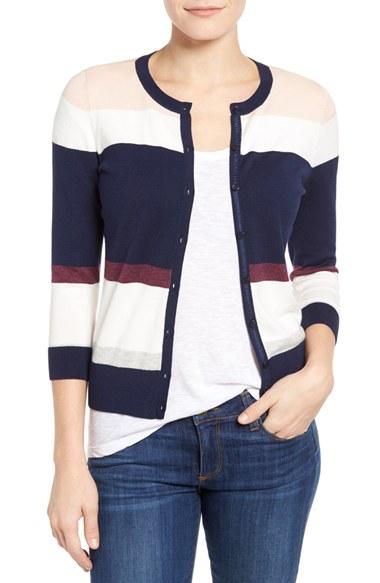 Petite Women's Halogen Three Quarter Sleeve Cardigan, Size P - White