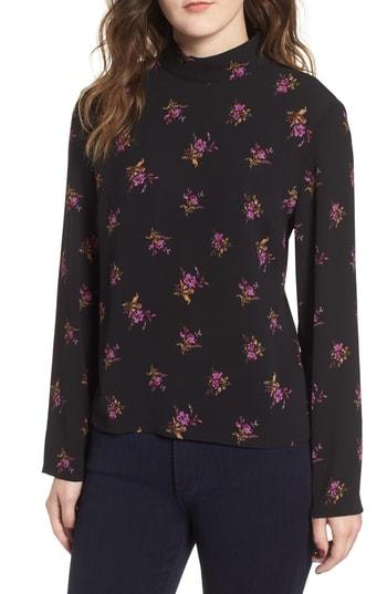 Women's Bp. Floral Mock Neck Top, Size - Black