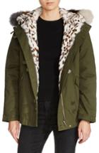 Women's Maje Genuine Fox & Rabbit Fur Trim Jacket - Green