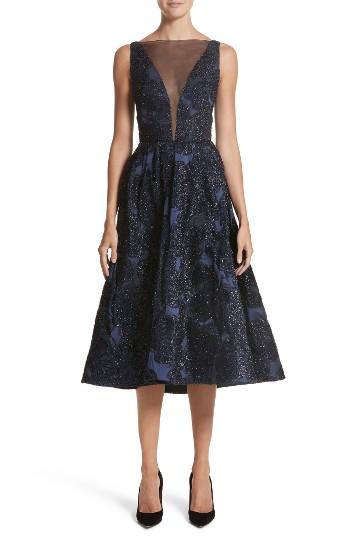 Women's Lela Rose Metallic Jacquard Fit & Flare Dress