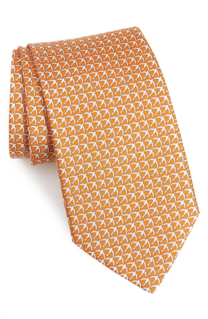 Men's Salvatore Ferragamo Giugno Bird Print Silk Tie, Size - Orange