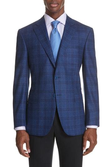 Men's Canali Classic Fit Plaid Wool Sport Coat Us / 58 Eu L - Blue