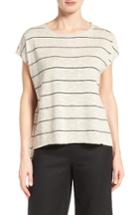 Women's Eileen Fisher Stripe Linen & Cotton Boxy High/low Top