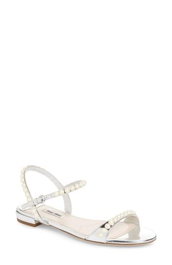 Women's Miu Miu Pearl Sandal Us / 36eu - Metallic