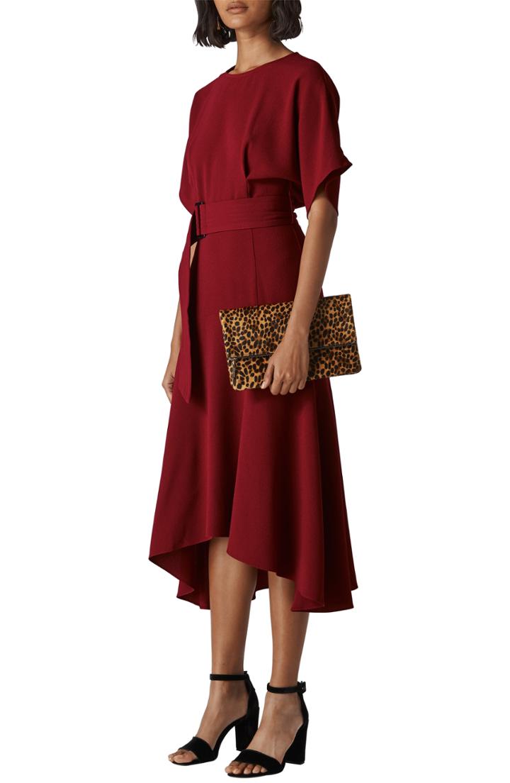 Women's Whistles Belted Midi Dress Us / 4 Uk - Burgundy