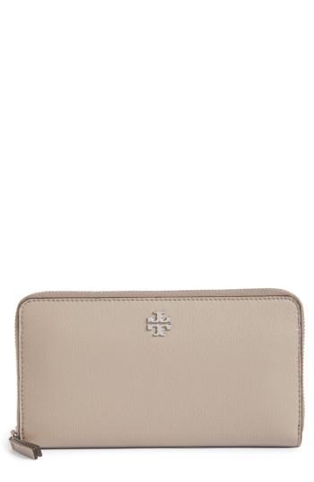 Women's Tory Burch Frida Zip Around Leather Wallet - Grey