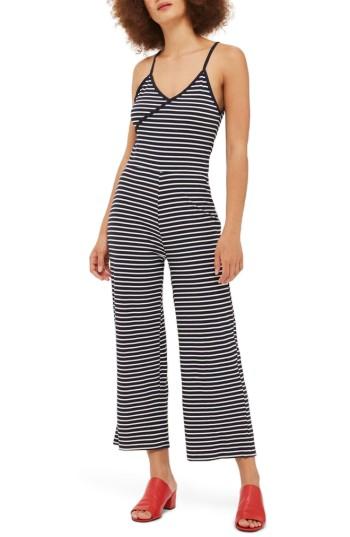 Women's Topshop Stripe Jumpsuit Us (fits Like 0) - Blue