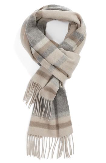 Men's Nordstrom Men's Shop Multistripe Lambswool Scarf, Size - Beige