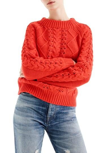 Women's J.crew Cable Knit Mock Neck Sweater - Red