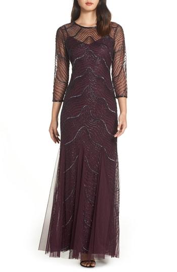 Women's Adrianna Papell Deco Bead Embellished Gown - Purple