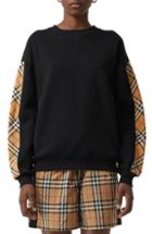 Women's Burberry Bronx Check Sleeve Sweatshirt, Size - Black