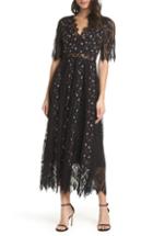 Women's Foxiedox Josefine Lace & Clip Dot Tea Length Dress - Black