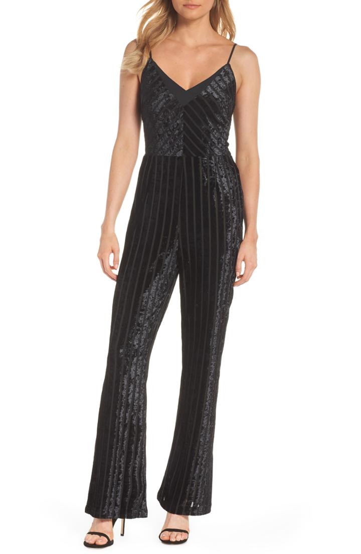Women's Adelyn Rae Naomi Stripe Velvet Jumpsuit