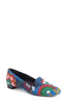 Women's Tory Burch Sadie Floral Cross Stitch Loafer .5 M - Blue