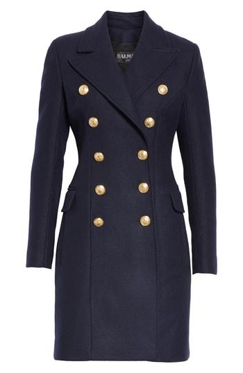 Women's Balmain Double Breasted Wool & Cashmere Coat Us / 42 Fr - Blue