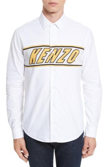 Men's Kenzo Knit Logo Woven Shirt - White
