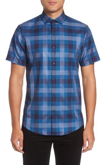 Men's Calibrate No-iron Large Check Woven Shirt, Size - Blue