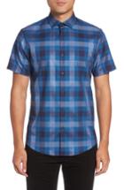 Men's Calibrate No-iron Large Check Woven Shirt, Size - Blue