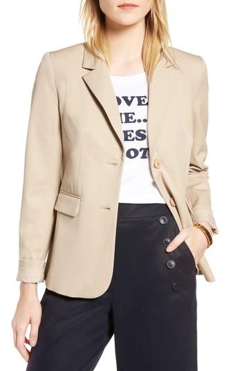 Petite Women's 1901 Stretch Cotton Twill Blazer P - Brown