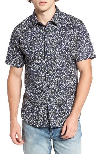 Men's 7 Diamonds Night Fall Floral Print Short Sleeve Sport Shirt, Size - Blue