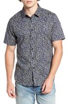 Men's 7 Diamonds Night Fall Floral Print Short Sleeve Sport Shirt, Size - Blue