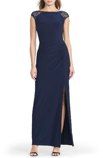 Women's Lauren Ralph Lauren Embellished Draped Jersey Gown