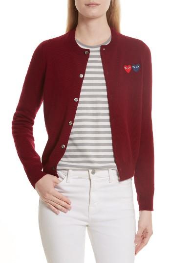 Women's Comme Des Garcons Play Double Heart Wool Cardigan