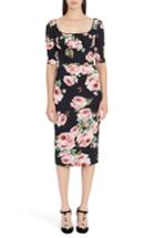 Women's Dolce & Gabbana Rose Print Stretch Silk Dress Us / 40 It - Black