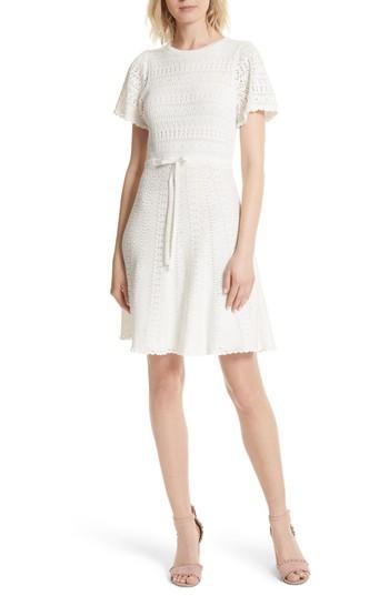 Women's Kate Spade New York Flutter Sleeve A-line Knit Sweater Dress, Size - Beige