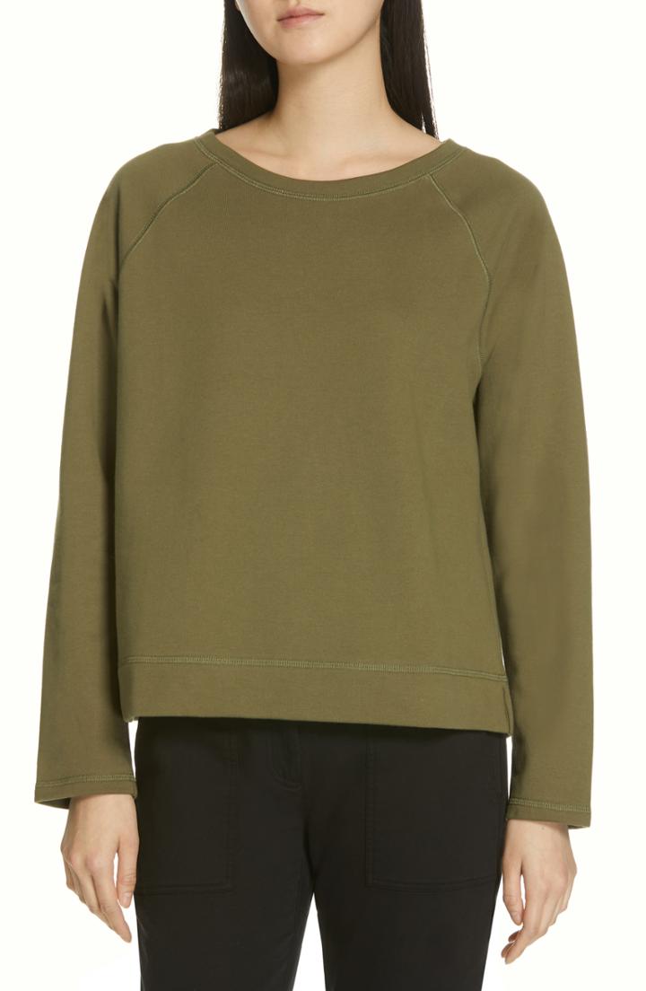 Women's Eileen Fisher Stretch Organic Cotton Top, Size - Green