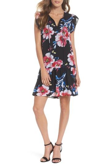 Women's Charles Henry Tie Neck Ruffle Hem Dress - Black