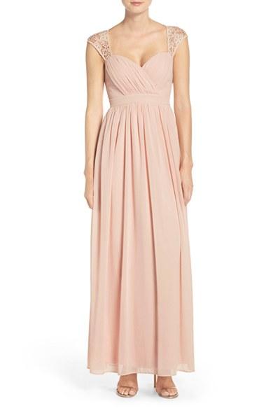 Women's Lulus Lace Shoulder Sleeveless Chiffon Gown