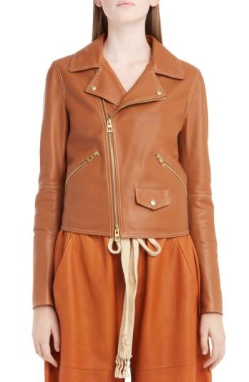 Women's Loewe Nappa Leather Biker Jacket Us / 42 Fr - Brown