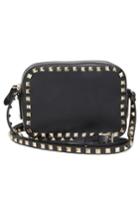 Valentino Garavani 'rockstud' Calfskin Leather Camera Crossbody Bag - Black