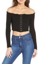Women's Love, Fire Ribbed Off The Shoulder Top - Black
