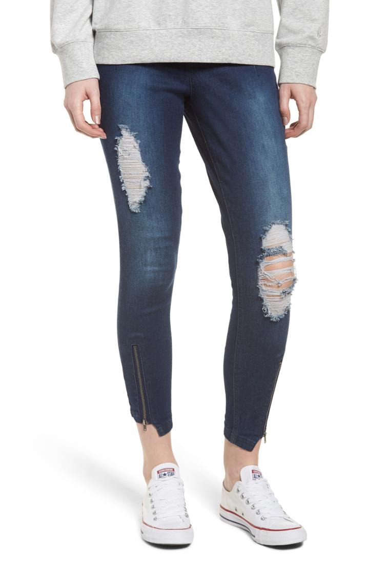 Women's Zeza B By Hue High Waist Distressed Denim Skimmer Leggings - Blue
