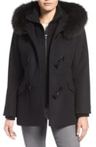 Women's George Simonton Wool Blend Duffle Coat With Genuine Fox Fur Trim