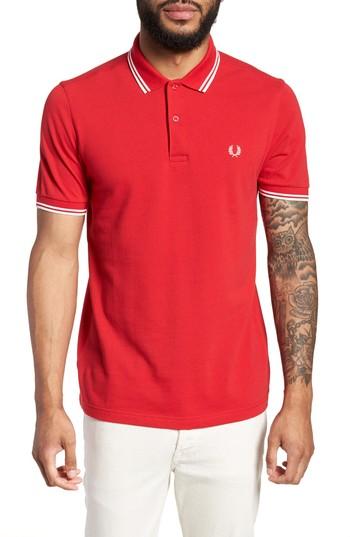 Men's Fred Perry Extra Trim Fit Twin Tipped Pique Polo - Red