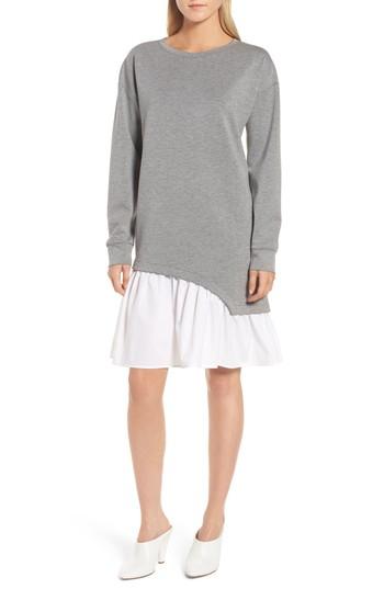 Women's Trouve Mixed Media Sweatshirt Dress, Size - Grey