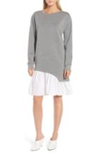 Women's Trouve Mixed Media Sweatshirt Dress, Size - Grey