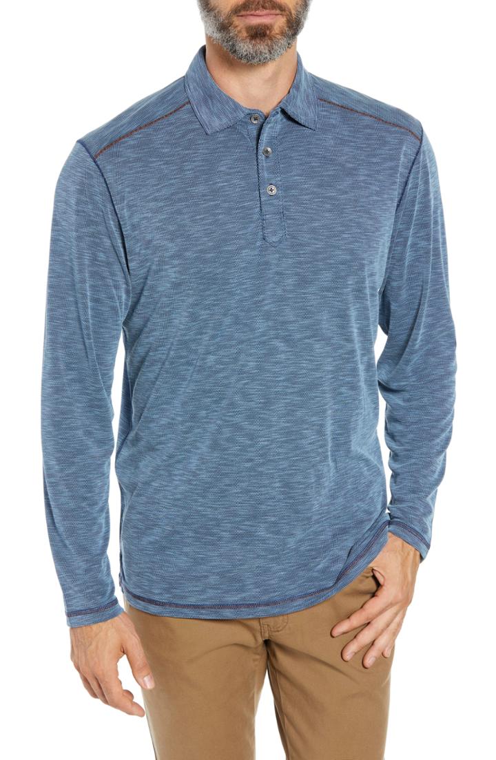 Men's Tommy Bahama Paradise Around Long Sleeve Polo, Size - Blue